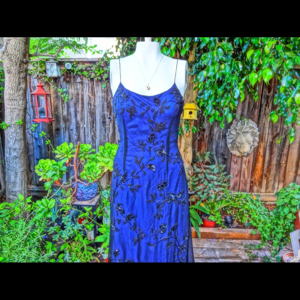 Cobalt blue beaded evening gown with straps formal dress prom dress